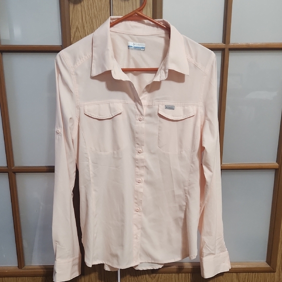 Columbia Soft Pink Long Sleeve Button Up Shirt With Vented Back - Picture 1 of 9
